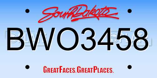 BWO3458 South Dakota License Plate