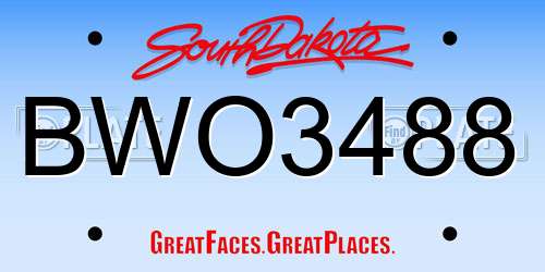 BWO3488 South Dakota License Plate
