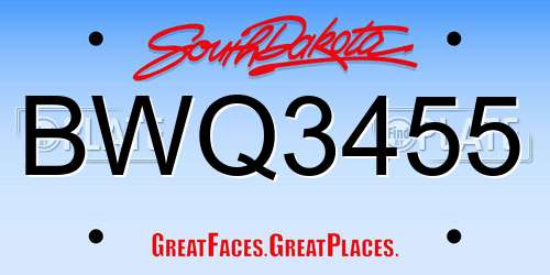 BWQ3455 South Dakota License Plate