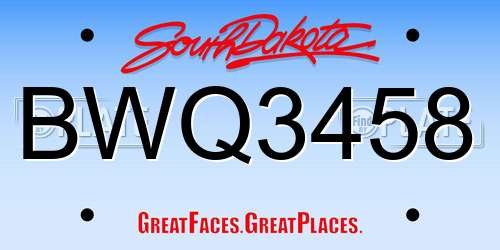 BWQ3458 South Dakota License Plate
