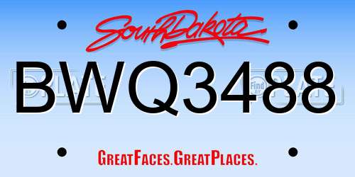 BWQ3488 South Dakota License Plate