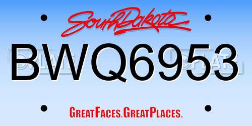 BWQ6953 South Dakota License Plate