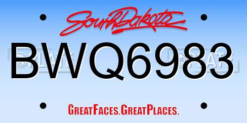 BWQ6983 South Dakota License Plate