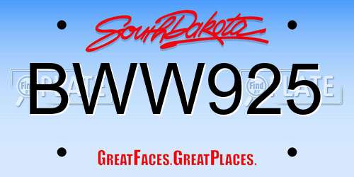 BWW925 South Dakota License Plate