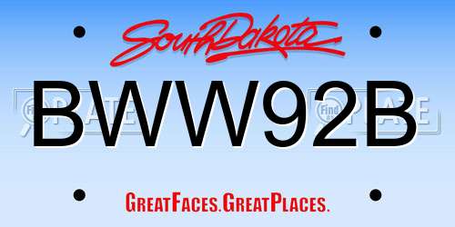 BWW92B South Dakota License Plate