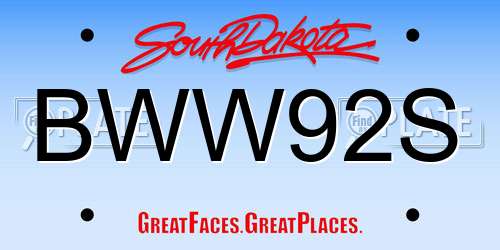BWW92S South Dakota License Plate