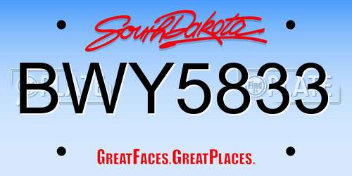 BWY5833 South Dakota License Plate