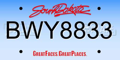 BWY8833 South Dakota License Plate