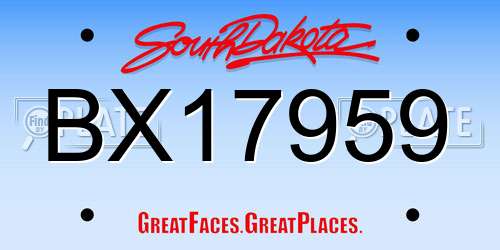 BX17959 South Dakota License Plate