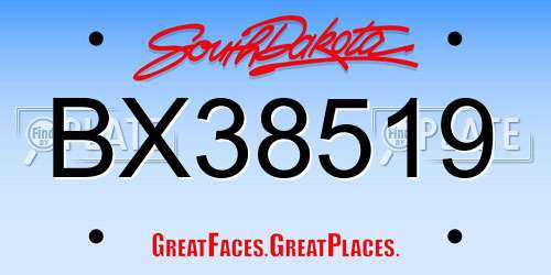 BX38519 South Dakota License Plate