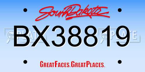 BX38819 South Dakota License Plate