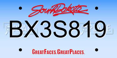 BX3S819 South Dakota License Plate