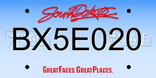 BX5E020 South Dakota License Plate