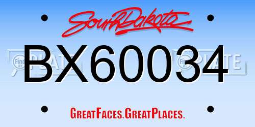 BX60034 South Dakota License Plate
