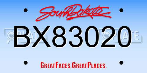 BX83020 South Dakota License Plate