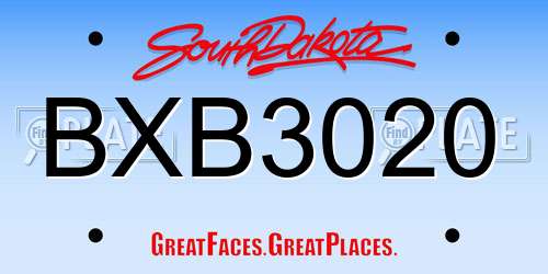 BXB3020 South Dakota License Plate