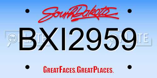 BXI2959 South Dakota License Plate