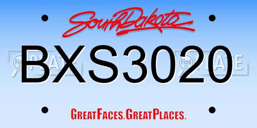BXS3020 South Dakota License Plate