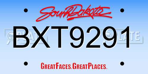 BXT9291 South Dakota License Plate