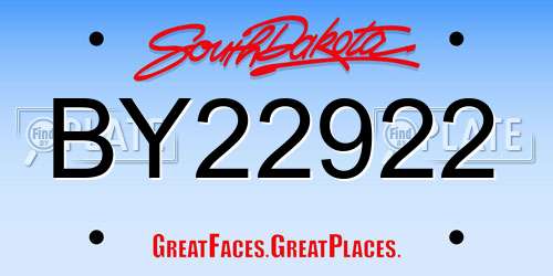 BY22922 South Dakota License Plate