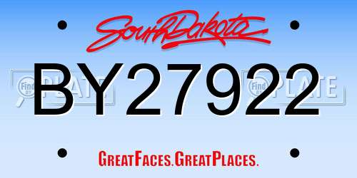 BY27922 South Dakota License Plate
