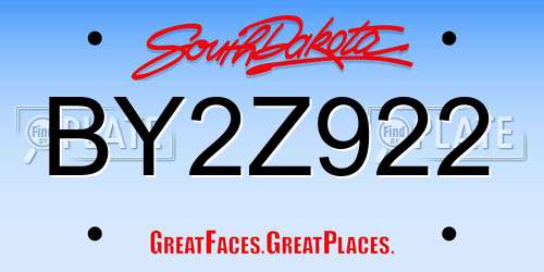 BY2Z922 South Dakota License Plate