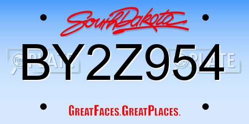 BY2Z954 South Dakota License Plate