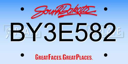 BY3E582 South Dakota License Plate