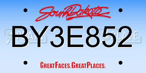 BY3E852 South Dakota License Plate