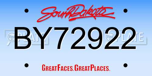 BY72922 South Dakota License Plate
