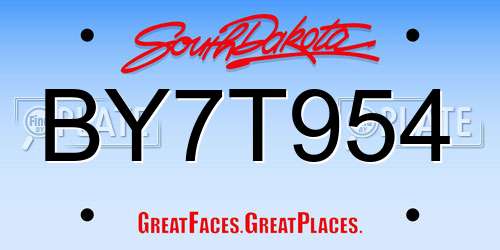 BY7T954 South Dakota License Plate