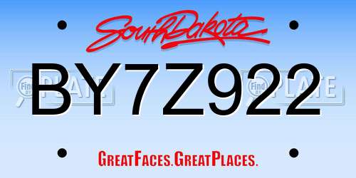 BY7Z922 South Dakota License Plate