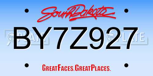 BY7Z927 South Dakota License Plate