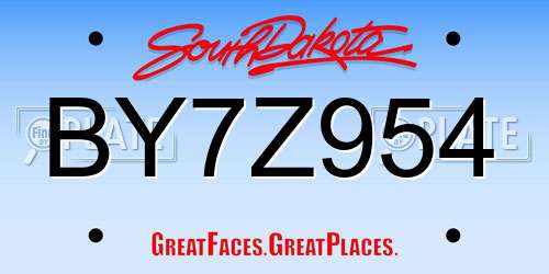 BY7Z954 South Dakota License Plate