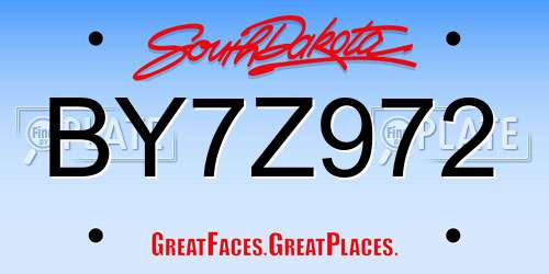 BY7Z972 South Dakota License Plate