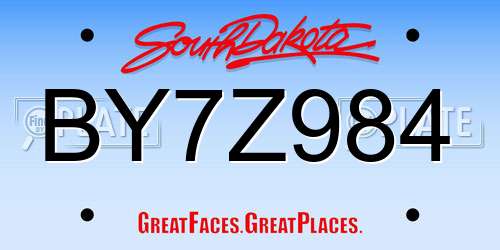 BY7Z984 South Dakota License Plate