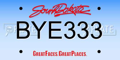 BYE333 South Dakota License Plate