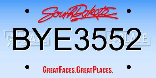 BYE3552 South Dakota License Plate