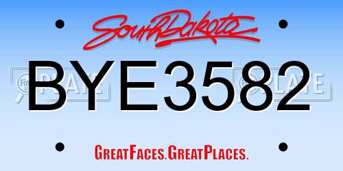 BYE3582 South Dakota License Plate