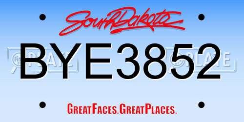 BYE3852 South Dakota License Plate