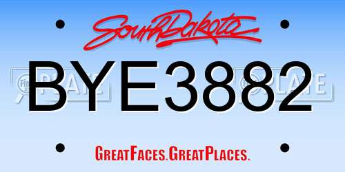 BYE3882 South Dakota License Plate