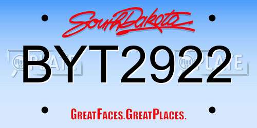 BYT2922 South Dakota License Plate