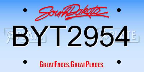 BYT2954 South Dakota License Plate