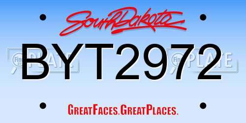 BYT2972 South Dakota License Plate