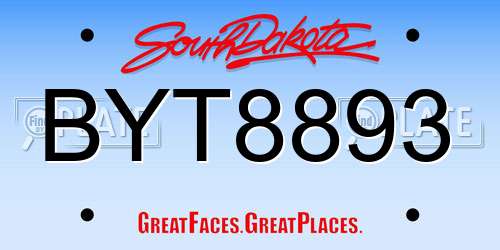 BYT8893 South Dakota License Plate