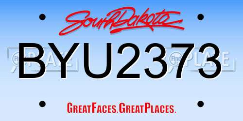 BYU2373 South Dakota License Plate