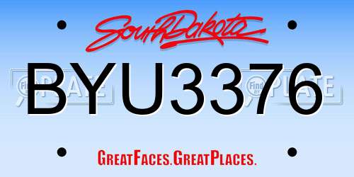 BYU3376 South Dakota License Plate