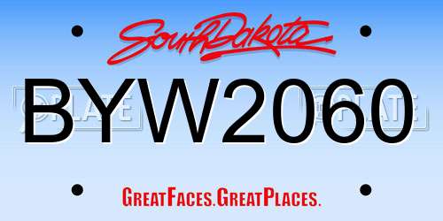BYW2060 South Dakota License Plate