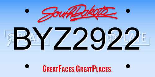 BYZ2922 South Dakota License Plate