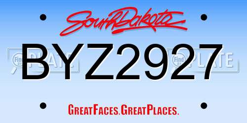 BYZ2927 South Dakota License Plate